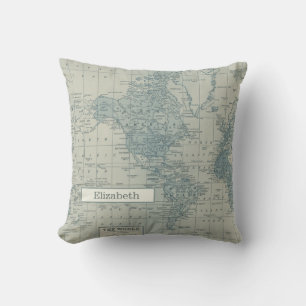 Almofada Vintage World Map personalize seu próprio nome