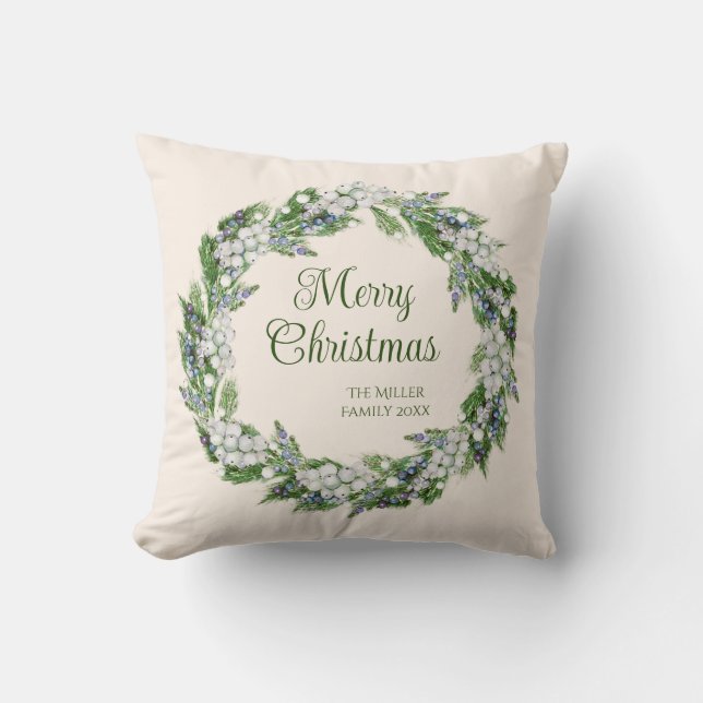 Almofada Vintage Wreath Script Natal (Frente)