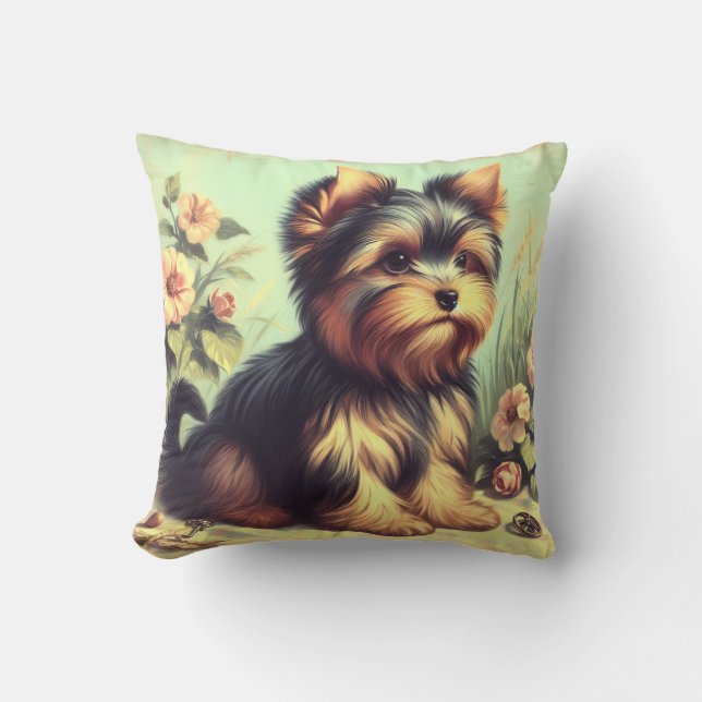 Almofada Vintage Yorkshire Terrier Painting (Frente)