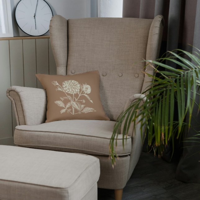 Almofada Vintage Zinnia Ilustração Marrom (Criador carregado)