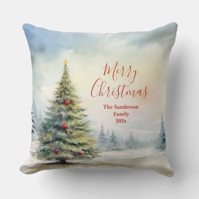 Almofada Vintagem de Árvore de Natal Evergreen (Frente)