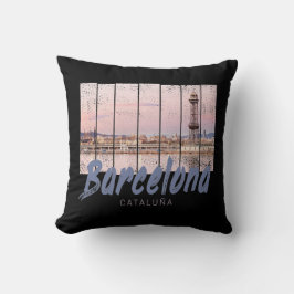 Almofada Vintagem de Espanha Skyline na Catalunha de Barcel
