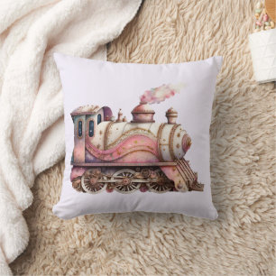Almofada Vintagem do comboio a vapor rosa