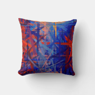 Almofada Vintagem pintada com Abstrato azul e vermelho