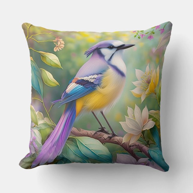 Almofada Violet Tufted Jay Fantasy Bird (Frente)