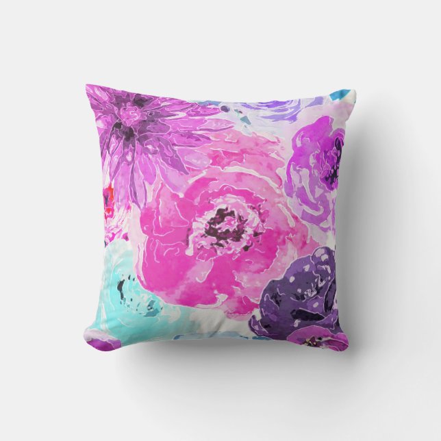 Almofada Violeta Vibrante Flores Florais Rosa Roxo Chic (Frente)