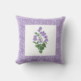 Almofada Violetas bonito de Aquarela e Borda Gingham de Ver
