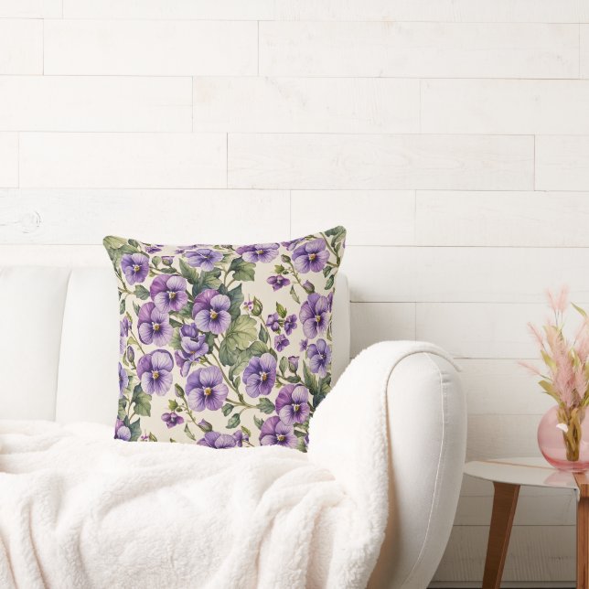 Almofada Violetas roxas em branco (Sofá)
