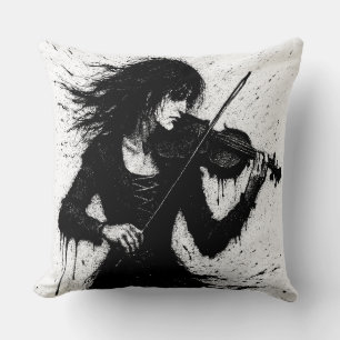 Almofada Violinista Nascido da Tinta na Tempestade de Som