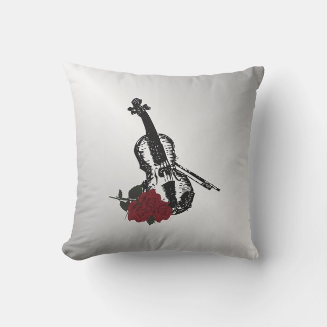 Almofada Violino e Rosas Prata (Frente)