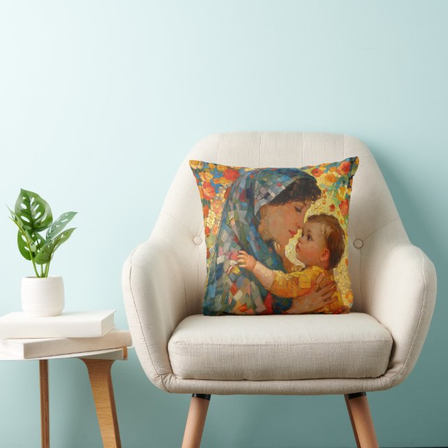 Almofada Virgem Maria e Jesus Impressionismo (Cadeira)