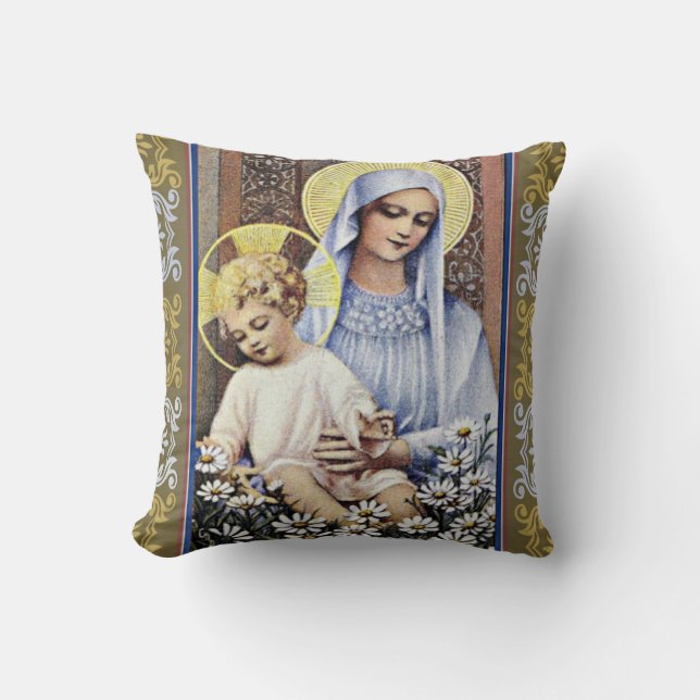 Almofada Virgin Dourado/azul que guardara o bebê Jesus com (Frente)
