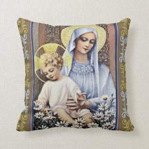 Almofada Virgin Dourado/azul que guardara o bebê Jesus com