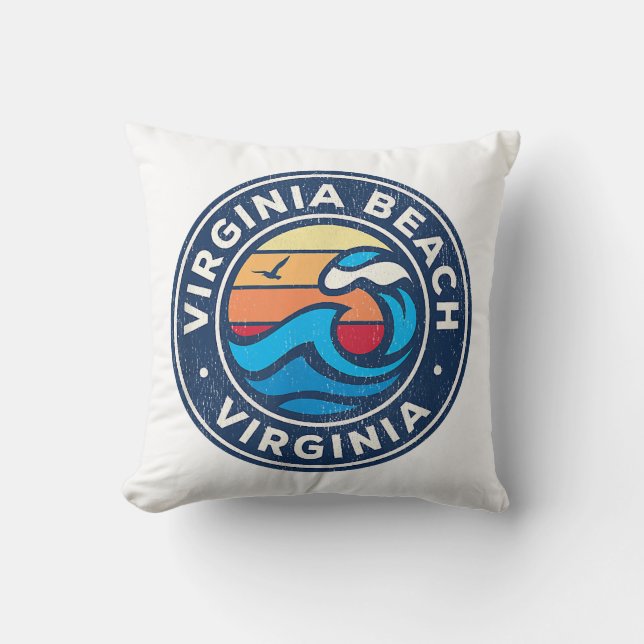 Almofada Virginia Beach Virginia VA Vintage Ondas Náuticas (Frente)