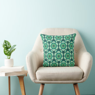 Almofada Vírus floral dos anos 70 - verde e azul