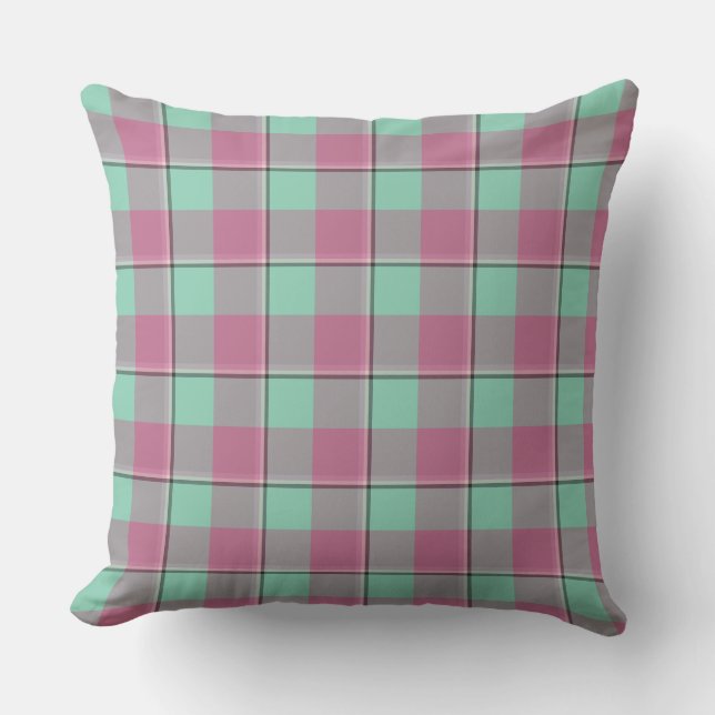 Almofada Vista Blue and Turkish Rose Pink Plaid Green (Frente)