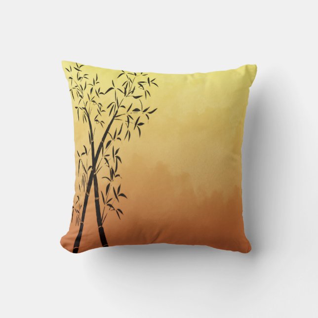 Almofada Vista de Bambu e montanha inspirada Asiática (Frente)