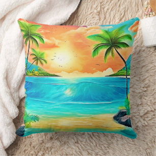Almofada Vista de Praia de Paraíso Sunset Tropical