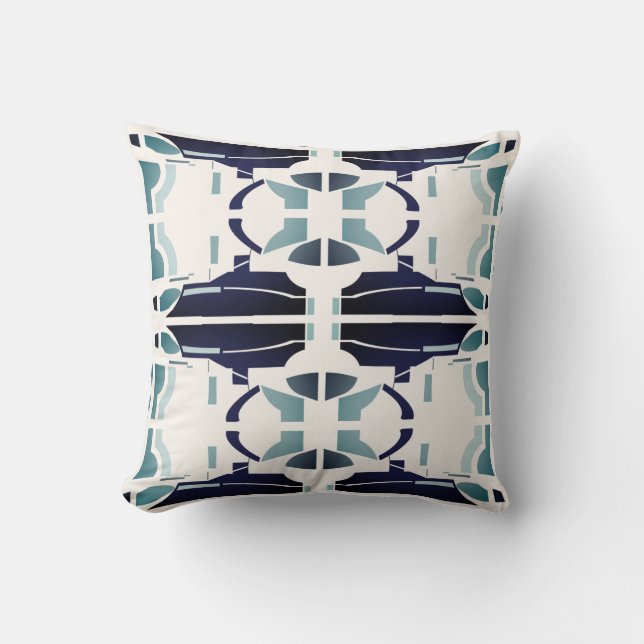 Almofada Vista Simétrica do Mar Azul-Negro-Negro (Frente)