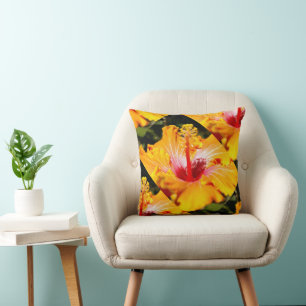Almofada Visualização Lado do Hibiscus Laranja