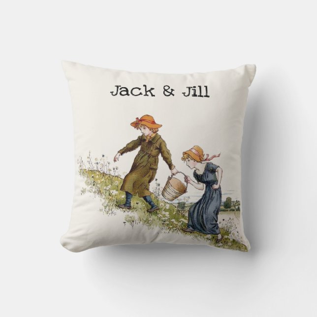 Almofada Vitoriano Era Jack & Jill por Kate Greenaway (Frente)