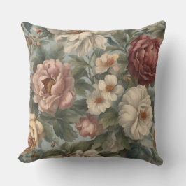 Almofada Vitoriano Floral de Tons de Bege Rosa, Azul e Sage