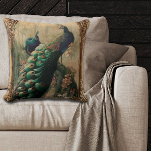 Almofada vitoriano vintage pavão floral parisiense