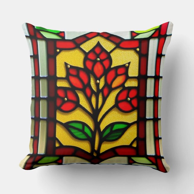 Almofada Vitral com Flor Vermelha (Frente)