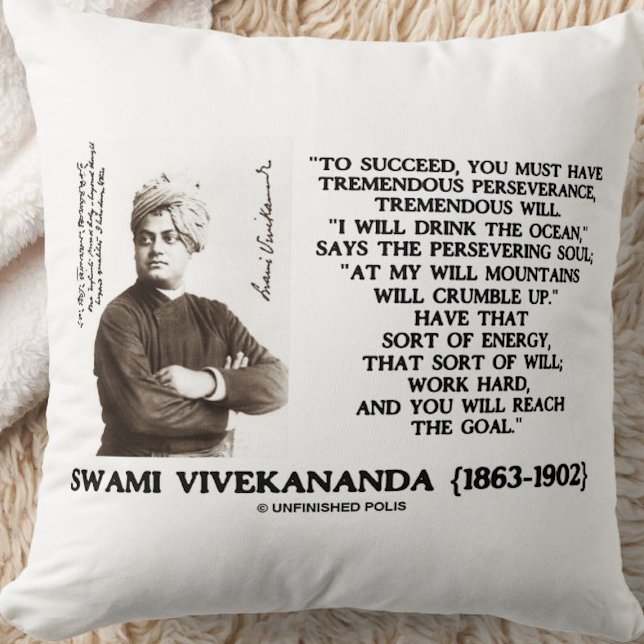 Almofada Vivekananda Para Ter Sucesso Tenha Perseverança Vo (Timeless inspirational quote on success, perseverance, & energy from Swami Vivekananda)