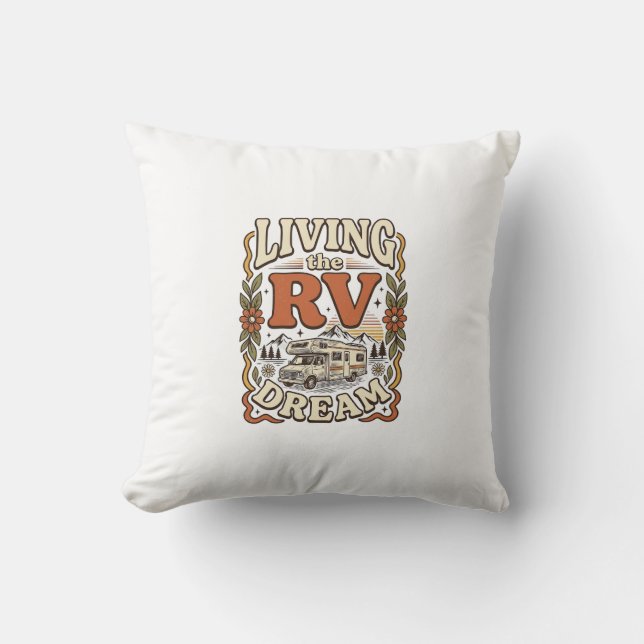 Almofada Vivendo o Sonho do RV Design de Camisa de Camping  (Frente)