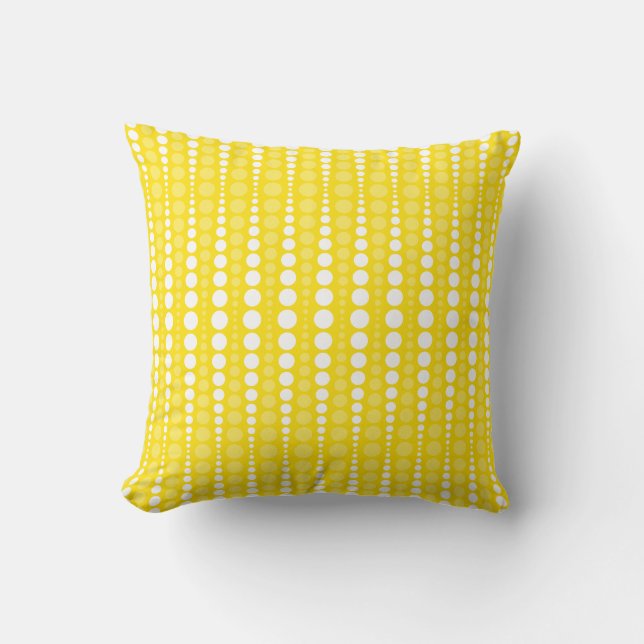 Almofada Vivid Yellow and White Polkadots Throw Pillow (Frente)