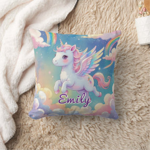 Almofada Voando no Unicorn Rainbow Wings - Nome Editável