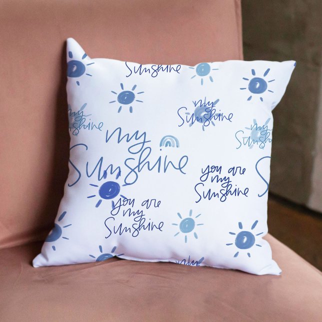 Almofada Você é o meu Sol no Azul Reversível (You Are My Sunshine in Blue Reversible Throw Pillow)