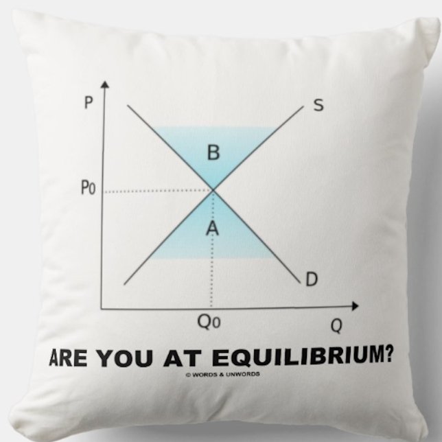 Almofada Você Está No Equilíbrio? Curva de Suprimento e Dem (Econ psyche throw pillow featuring timeless life query: "Are You At Equilibrium?")