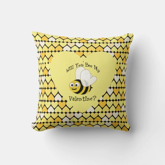 Almofada Você Será Meu Namorados? Corações amarelos (Frente)