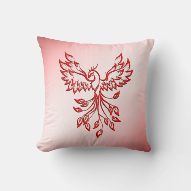 Almofada Voo de uma Fênix Vermelha sobre Rosa (Frente)