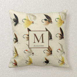 Almofada Voo Vintage Pesca Mosca Aquarela Náutica