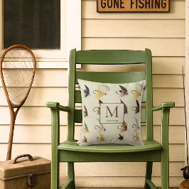 Almofada Voo Vintage Pesca Mosca Aquarela Náutica Thor