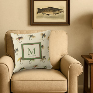 Almofada Voo Vintage Pesca Mosca Aquarela Náutica Thor