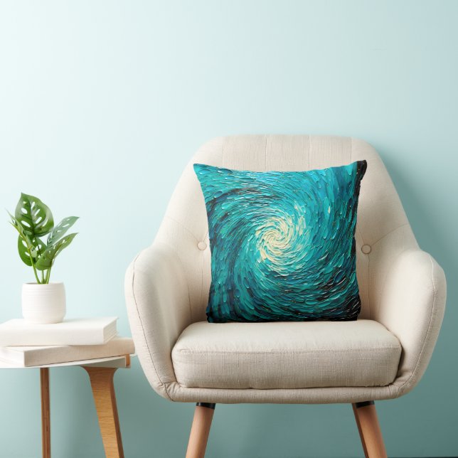 Almofada Vórtice Abstrato de Oceano Turquesa (Cadeira)