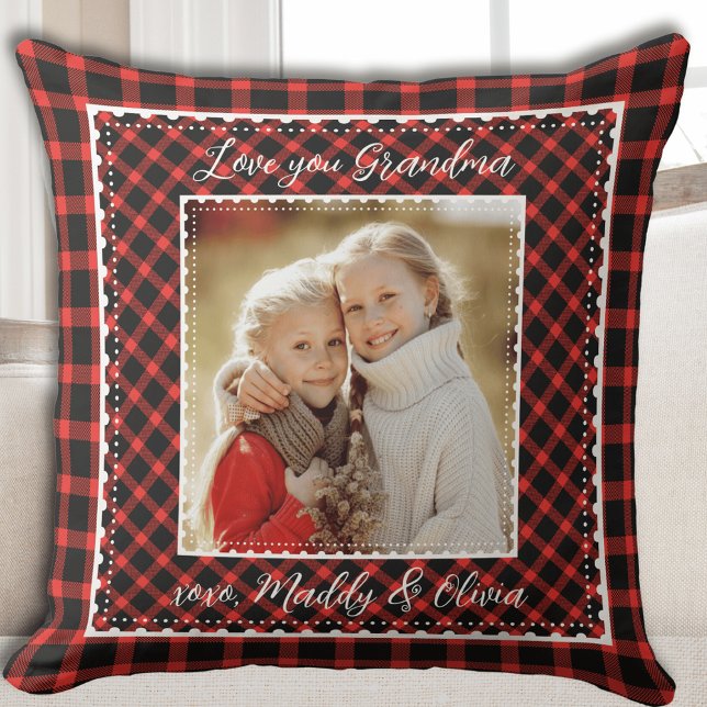 Almofada Vovó Red Buffalo Xadrez Russo Natal (Grandma Red Buffalo Plaid Rustic Christmas Throw Pillow)