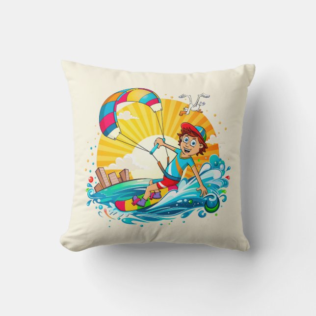 Almofada Vrolijke kite surfing illustratie.  (Frente)
