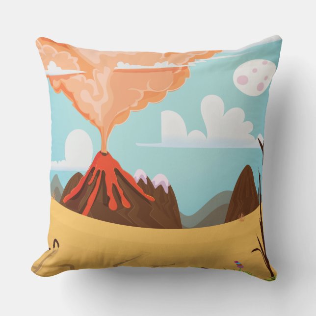 Almofada Vulcão de desenho animado em erupção (Frente)