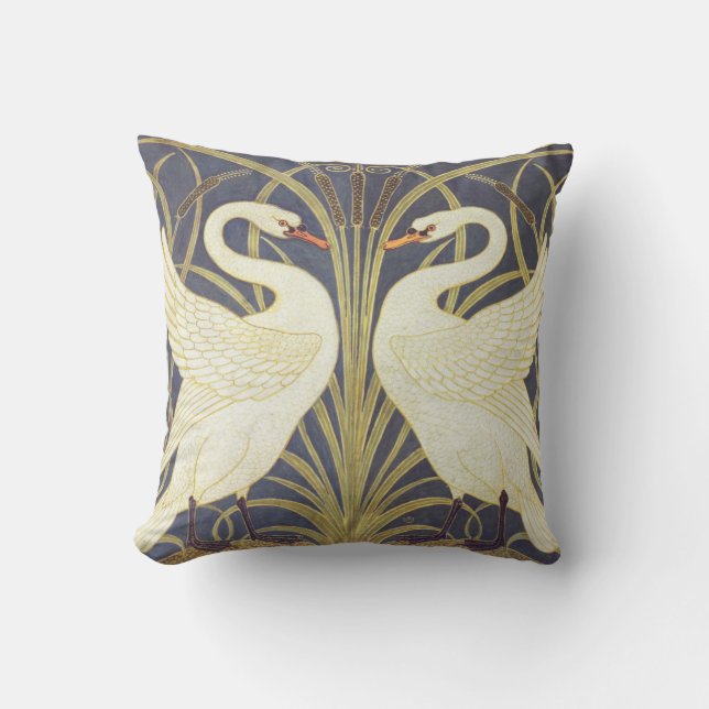 Almofada Walter Crane Swan, Rush E Iris Art Nouveau (Frente)
