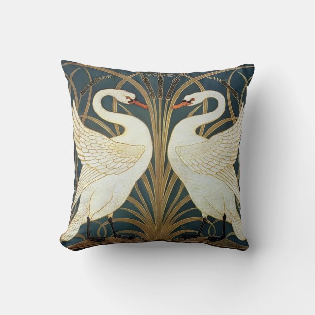 Almofada Walter Crane Swan, Rush E Iris Art Nouveau (Frente)