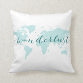 Almofada Wanderlust, desejo viajar, mapa do mundo da