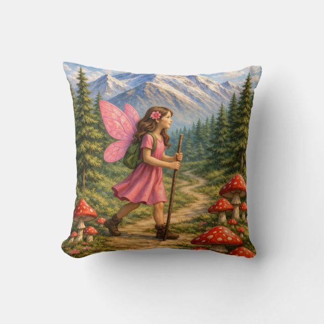 Almofada Wanderlust Mountain Fairy Hiker Fairycore Mushroom (Frente)