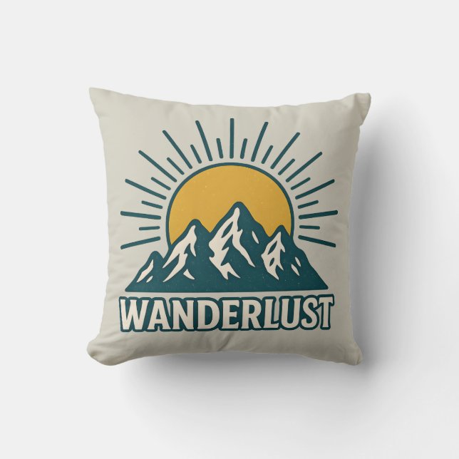 Almofada Wanderlust Retro Teal Mountain Sunrise | Hiking (Frente)