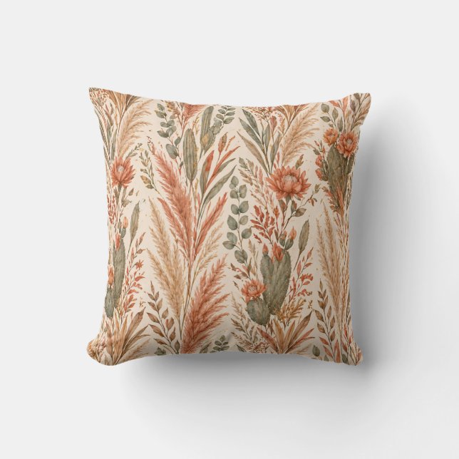 Almofada Warm Boho Botanical Terracotta Desert Flowers (Frente)
