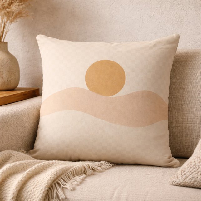 Almofada Warm Desert Glow Throw Pillow (Beige and taupe desert sun art for a grounded neutral living room.)
